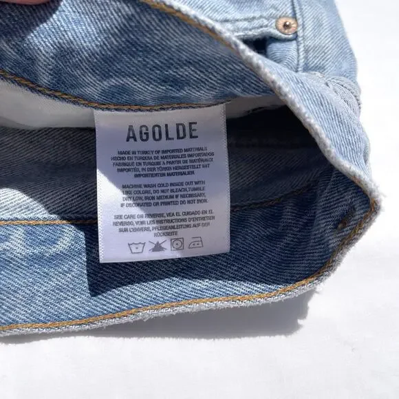 Agolde Riley Straight Leg Button Fly Jeans Womens 27 Blue Light Wash Organic - Picture 7 of 8